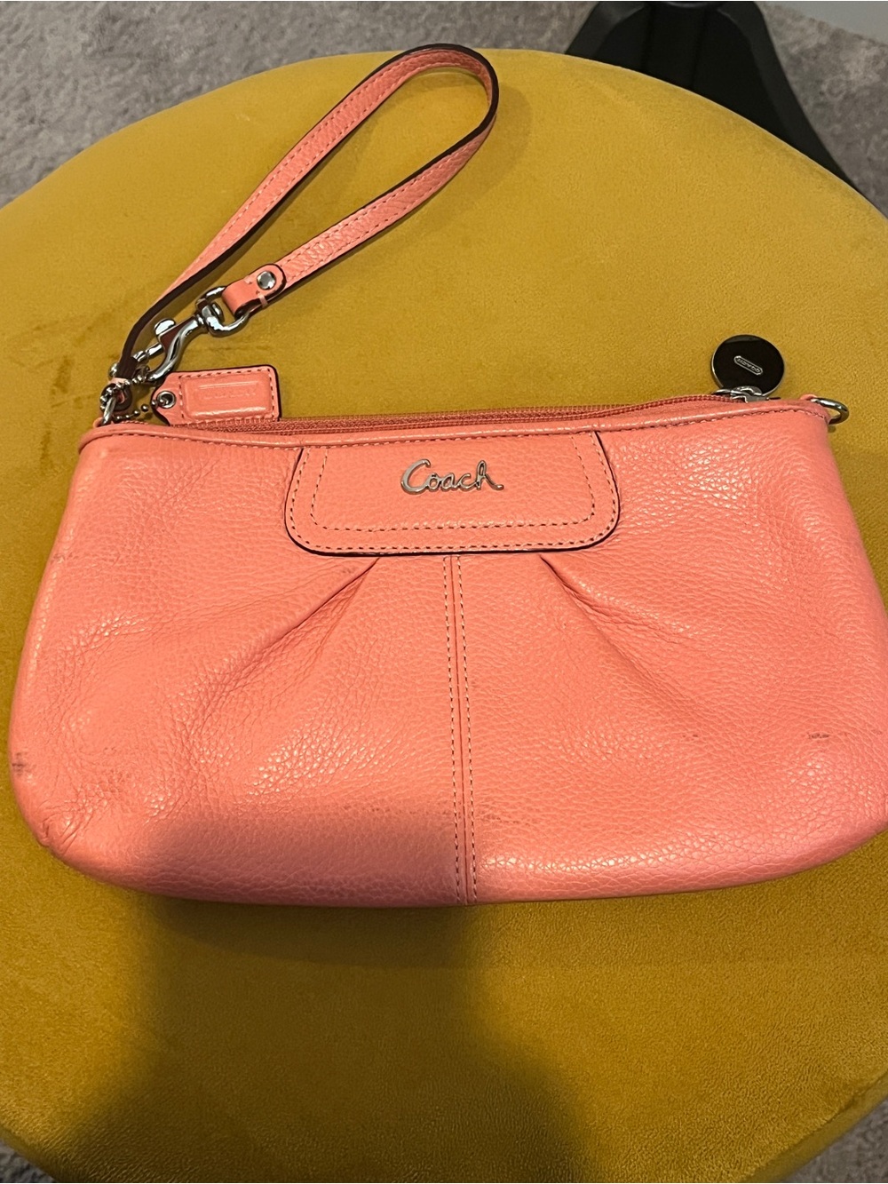 Coach Coral Pink Pebbled Leather Wristlet